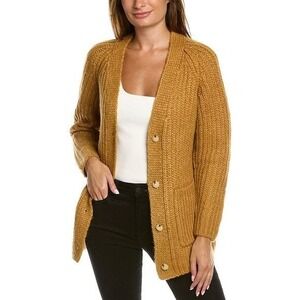 Vince Womens Ribbed Pocket Alpaca &‎ Wool-Blend Cardigan, Yellow